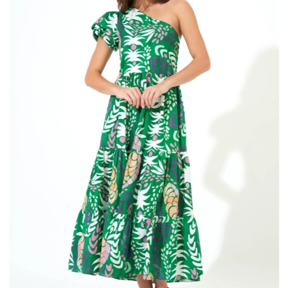 Oliphant Green One Shoulder Long Dress, M